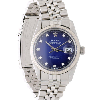 Rolex Datejust 16014 Blue Vignette Diamond Dial 36mm Steel White Gold Watch – Assay Jewelers