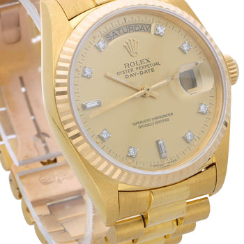 Rolex Day-Date 18038 Champagne Diamond Dial 18K Gold 36mm Circa 1978 Watch – Assay Jewelers