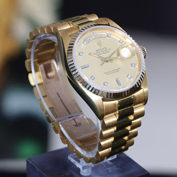 Rolex Day-Date 18038 Champagne Diamond Dial 18K Gold 36mm Circa 1978 Watch – Assay Jewelers