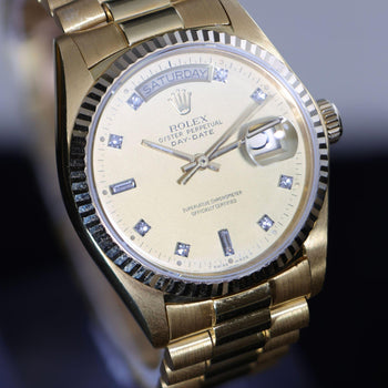 Rolex Day-Date 18038 Champagne Diamond Dial 18K Gold 36mm Circa 1978 Watch – Assay Jewelers