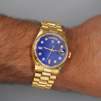 Rolex Day-Date 36mm 18038 Night Blue Diamond Dial 18K Gold Watch – Assay Jewelers