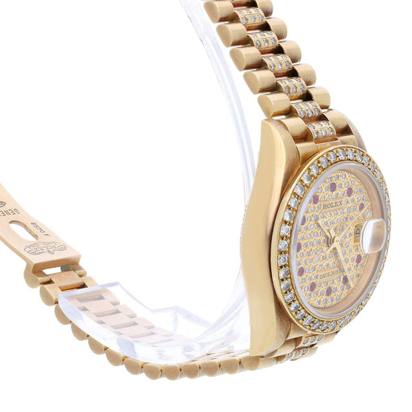 Rolex Lady Datejust 26mm 18K Yellow Gold Diamond Ruby Pave Dial President Watch
