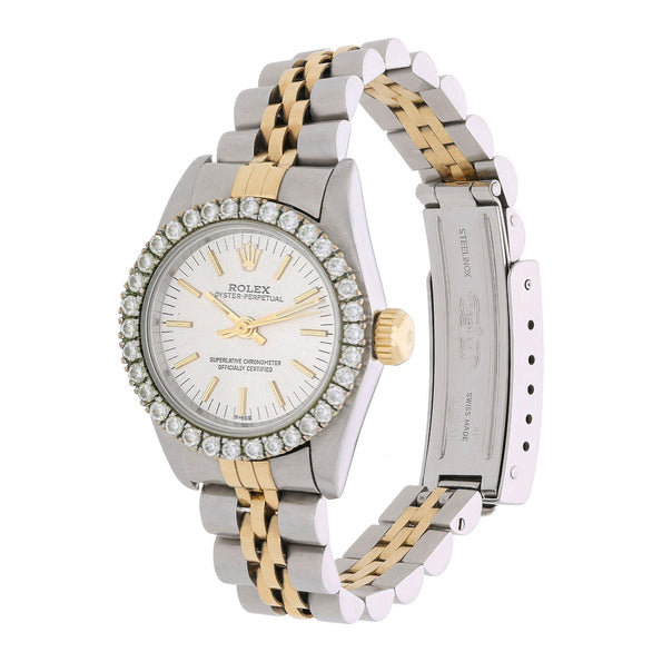 Rolex Oyster Perpetual 26mm Diamond Bezel 18K Two Tone Gold Jubilee Ladies Watch