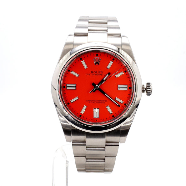 Rolex Oyster Perpetual 41mm 124300 Coral Red Dial 1996 Vintage Watch