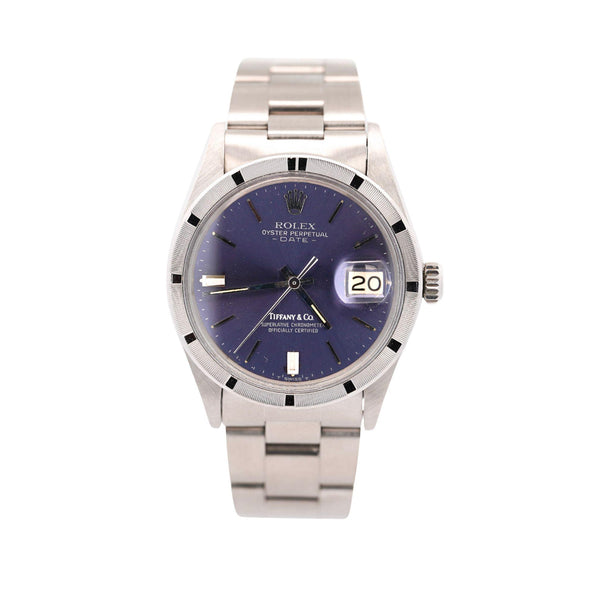 Rolex for Tiffany and Co Oyster Perpetual Date 15210 Dark Blue Dial Watch