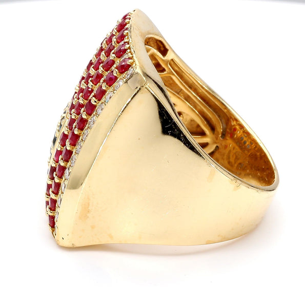 Ruby Sapphire & Diamond USA Flag 14K Gold Mens 4th of July Signet Ring