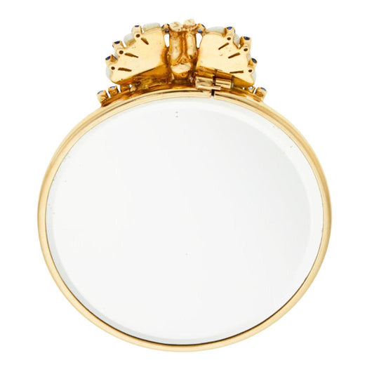 Ruser Freshwater Pearl Sapphire Cherub Vintage Gold Mirror