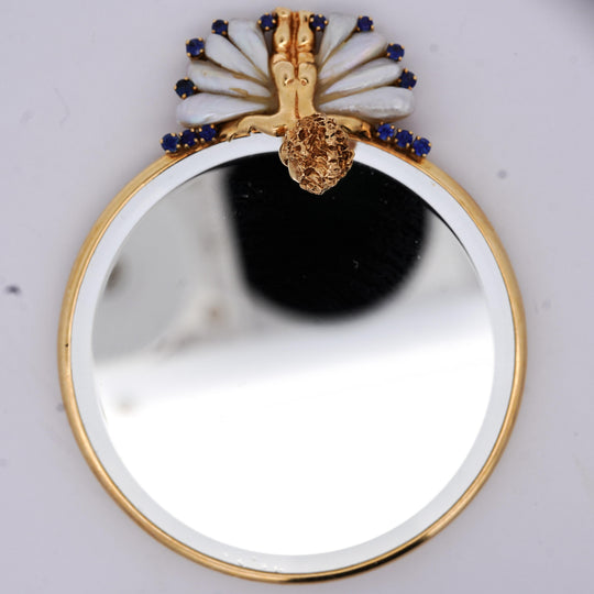 Ruser Freshwater Pearl Sapphire Cherub Vintage Gold Mirror