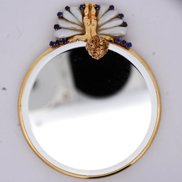 Ruser Freshwater Pearl Sapphire Cherub Vintage Gold Mirror
