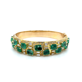 Square Cut Emerald and Baguette Diamond Bangle in 14k Yellow Gold – Assay Jewelers