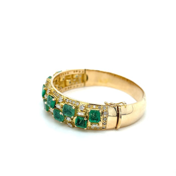 Square Cut Emerald and Baguette Diamond Bangle in 14k Yellow Gold – Assay Jewelers