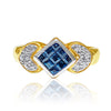 Square Cut Natural Blue Sapphire Ring in 18k solid gold