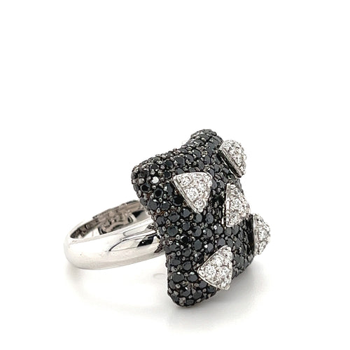 Starlit Night Black and White Diamond Cluster Ring in 18K White Gold