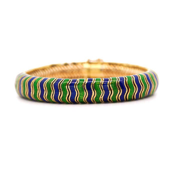 Tiffany & Co. 18K Gold Green and Blue Enamel Earring and Bracelet Set – Assay Jewelers