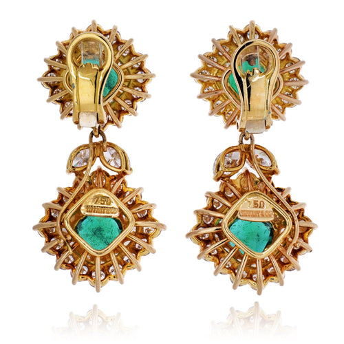 Tiffany and Co. Signed Emerald and Diamond Drop Earrings