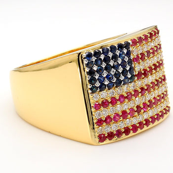 USA Flag Ruby Sapphire Diamond Pave 14K Gold Men Signet Statement Ring – Assay Jewelers