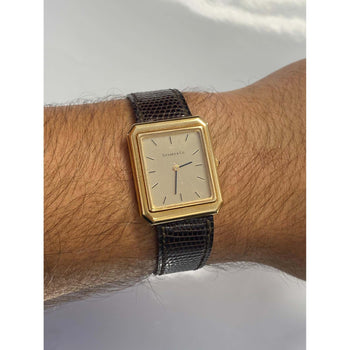 Unisex Tiffany & Co. Rectangular 18k Gold Watch with Leather Strap – Assay Jewelers
