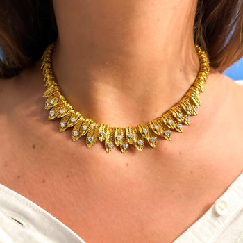 Van Cleef & Arpels 18K Gold Leaf Diamond Vintage Retro Choker Necklace – Assay Jewelers