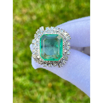 Vintage 12 Carat Colombian Emerald and Diamond Halo Ring Set in Palladium – Assay Jewelers
