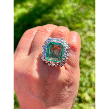 Vintage 12 Carat Colombian Emerald and Diamond Halo Ring Set in Palladium – Assay Jewelers