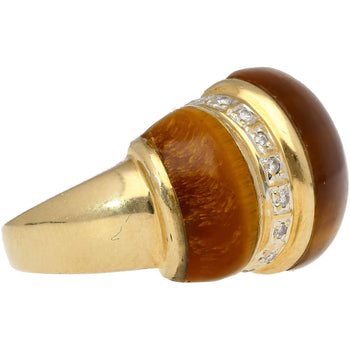 Vintage 14K Yellow Gold Tigers Eye & Diamond Dome Ring – Assay Jewelers