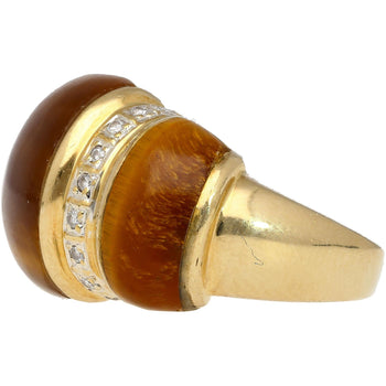 Vintage 14K Yellow Gold Tigers Eye & Diamond Dome Ring – Assay Jewelers