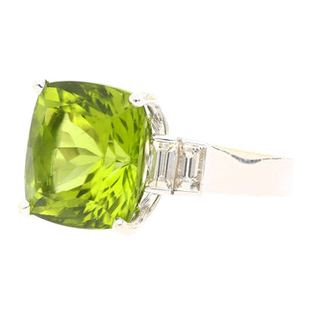 Vintage 14.11 Carat Peridot and Baguette Cut Diamond in 18K White Gold Ring – Assay Jewelers