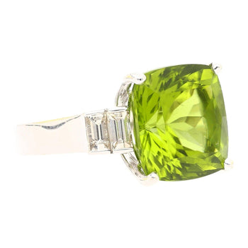 Vintage 14.11 Carat Peridot and Baguette Cut Diamond in 18K White Gold Ring – Assay Jewelers