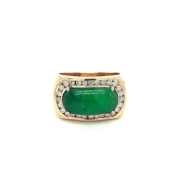 Vintage 18K Gold Horizontally Set Wide Jadeite Jade and Channel Set Diamond Halo Ring – Assay Jewelers