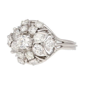 Bague fleur Anciens en or blanc 14k avec diamant taille ancienne euro de 1,30 carat – Assay Jewelers