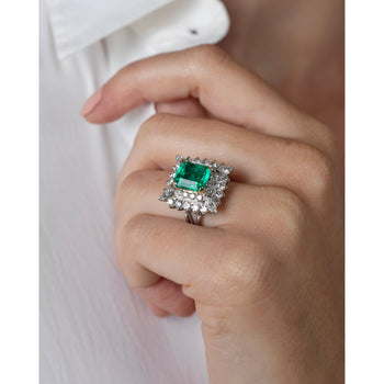 Vintage 3.31 Carat Minor Oil Colombian Emerald and Diamond Cluster Ring in Platinum – Assay Jewelers