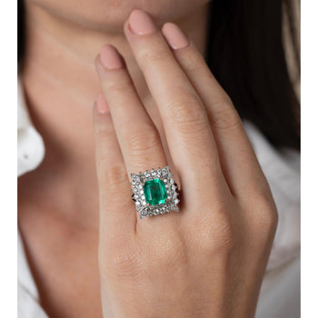 Vintage 3.31 Carat Minor Oil Colombian Emerald and Diamond Cluster Ring in Platinum – Assay Jewelers