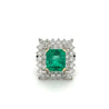Vintage 3.31 Carat Minor Oil Colombian Emerald and Diamond Cluster Ring in Platinum