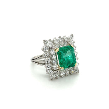 Vintage 3.31 Carat Minor Oil Colombian Emerald and Diamond Cluster Ring in Platinum – Assay Jewelers