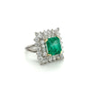 Vintage 3.31 Carat Minor Oil Colombian Emerald and Diamond Cluster Ring in Platinum