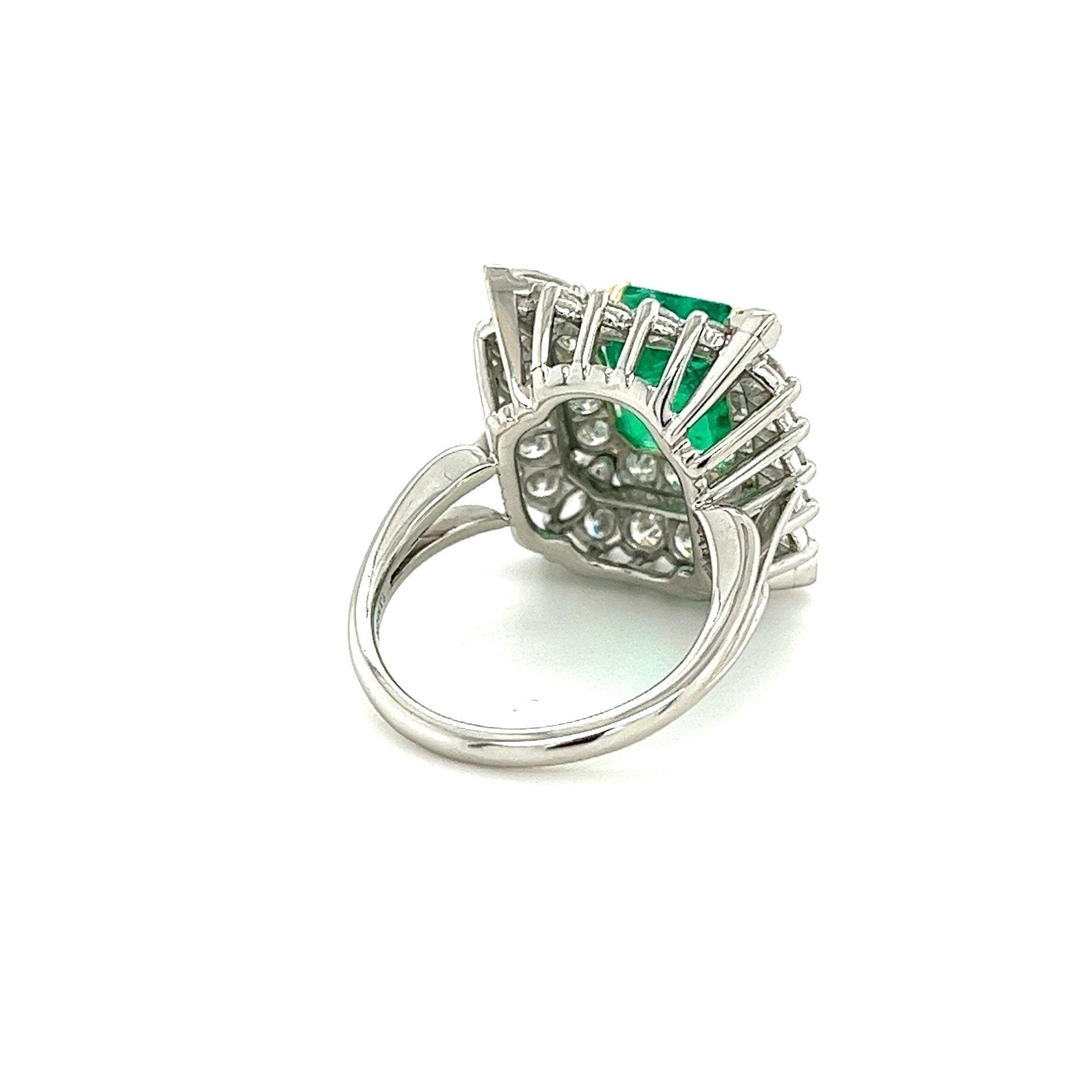 Vintage 3.31 Carat Minor Oil Colombian Emerald and Diamond Cluster Ring in Platinum