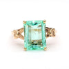 Vintage 3.58 Carat Pastel Green Colombian Emerald 14K Gold Solitaire Scroll Ring