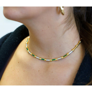 Vintage 4 Carat Channel Set Colombian Emerald & Diamond Chocker Necklace – Assay Jewelers