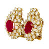 Vintage 4.5 Carat Ruby & Diamond Cluster Clip On Earrings in 18K Yellow Gold