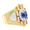 Vintage 4.57 Carat Blue Sapphire & Baguette Diamond Mens Matte Finish Gold Ring