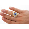 Vintage 4.57 Carat Blue Sapphire & Baguette Diamond Mens Matte Finish Gold Ring