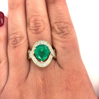 Vintage 5 Carat Pear Cut Emerald Crossover Double Split Shank 14K Gold Ring – Assay Jewelers