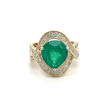 Vintage 5 Carat Pear Cut Emerald Crossover Double Split Shank 14K Gold Ring – Assay Jewelers