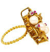 Vintage 5mm Pearl & Ruby Floral Cluster 18K Gold Twisted Shank Cocktail Ring