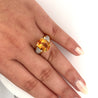 Vintage 6 Carat Oval Cut Orange Topaz and Round Cut Diamond Ring in 18K Solid Gold