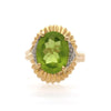Vintage 6 Carat Oval Cut Peridot 14K Gold Fluted Sunburst Ring