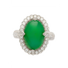 Vintage 7.29 Carat Jadeite Jade "A" Ring with Round Cut Diamond Halo & 18K Milgrain Finish