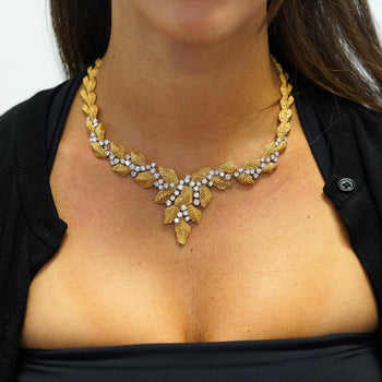 Vintage 7.3 Carat Diamond 18K Gold Textured Floral Leaf Chandelier Necklace – Assay Jewelers