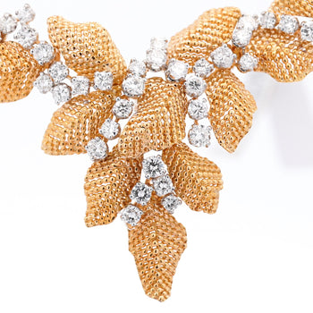 Vintage 7.3 Carat Diamond 18K Gold Textured Floral Leaf Chandelier Necklace – Assay Jewelers