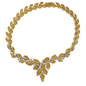 Vintage 7.3 Carat Diamond 18K Gold Textured Floral Leaf Chandelier Necklace – Assay Jewelers